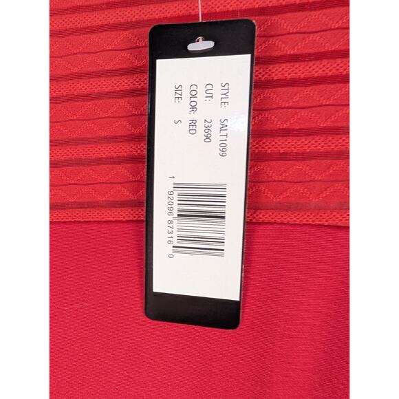 Bebe Dress Womens Small Red Striped Sheer Bodycon Long Sleeve SALT1099 NWT - Picture 3 of 8